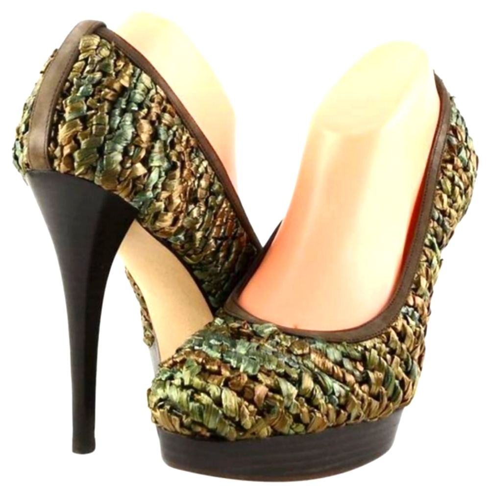 Stuart Weitzman Raffia Swoon Platform Heels Sz 9.5